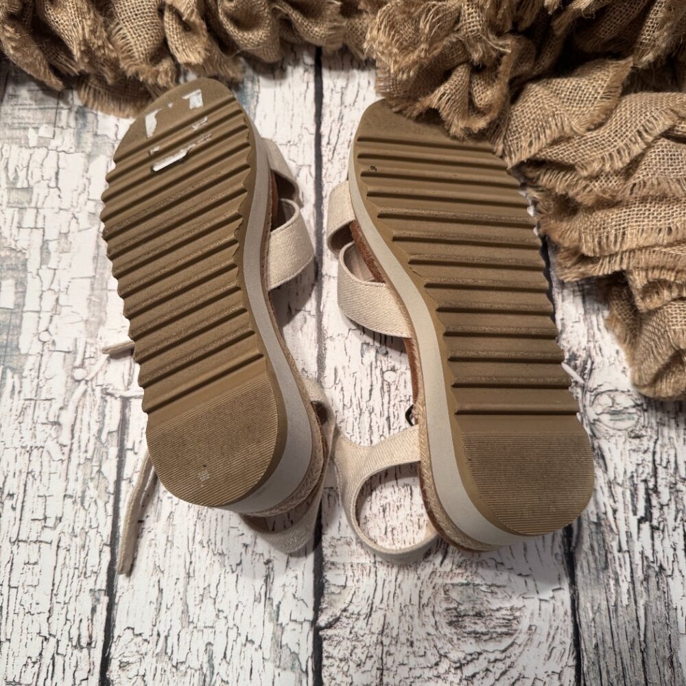 Womens Toms Canvas Sandals Cream Tan Platform - Picture 4 of 4